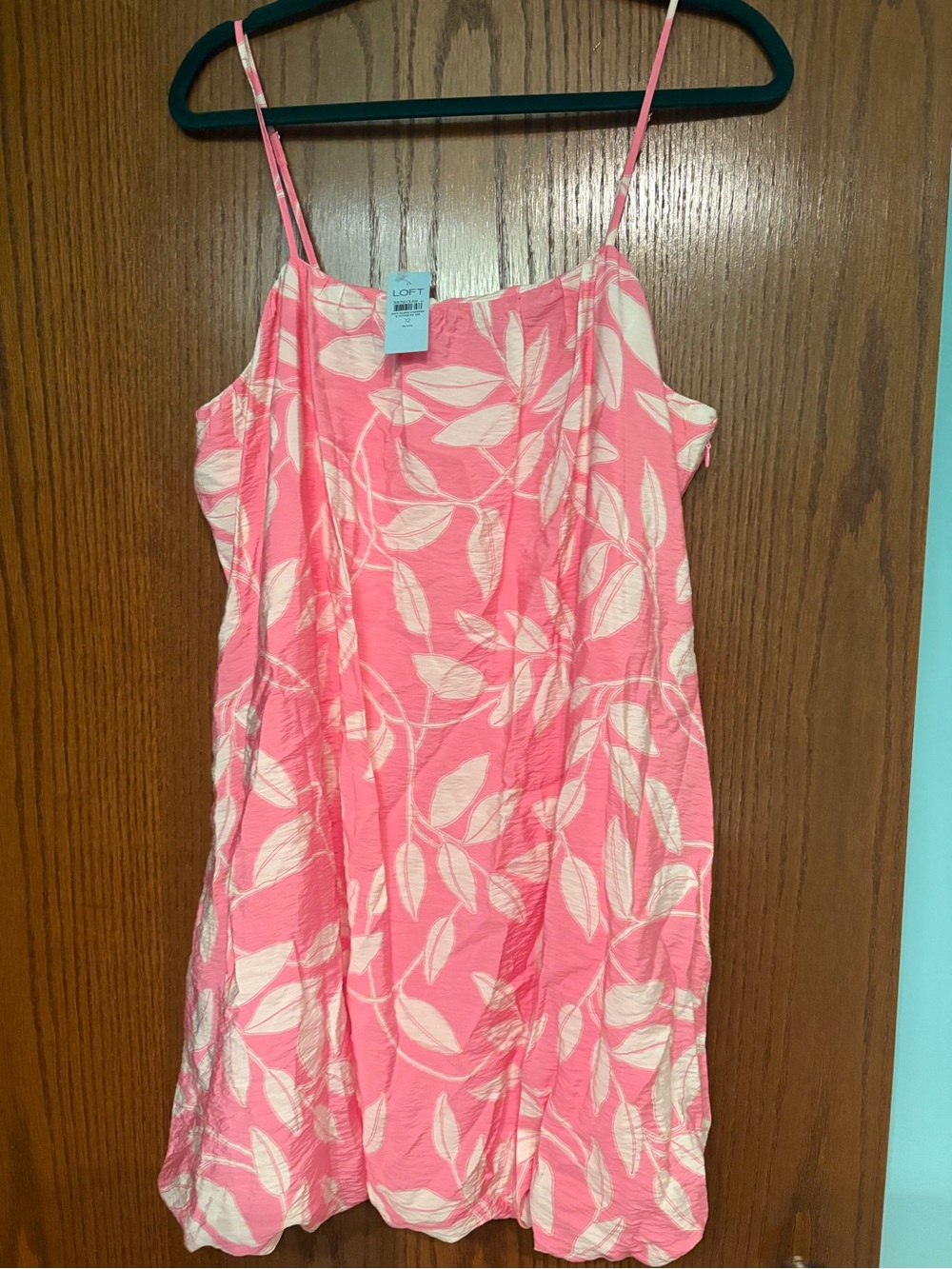 LOFT Pink and Cream Leaf-Print Mini Dress